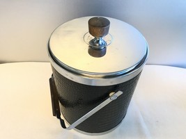 Vintage MCM Black and Chrome Faux Alligator Skin Wrap Kromex Ice Bucket - £29.09 GBP