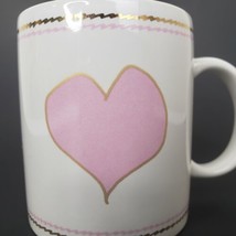 Vintage JII Heart Mug Pink Gold Hand Drawn Look Love - $18.59