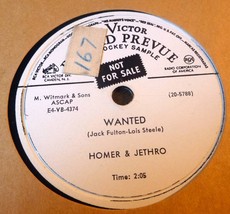 Homer &amp; Jethro 10&quot; 78 rpm RCA Victor Promo - Wanted / Hernando&#39;s Hideaway - £12.44 GBP