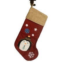 Penguin Christmas Stocking Unbranded Burgundy Gold Snowflakes 18 Inches New - $10.45