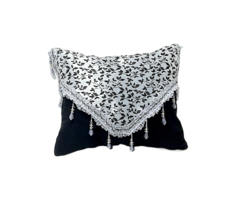 Luxury Pillow, Beautiful Design, Silver Floral Jacquard, Black Velvet, 16x18&#39;&#39; - £47.16 GBP