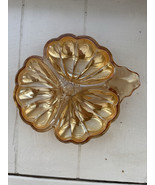 Vintage Jeanette Marigold Carnival Glass Leaf Clover Candy/Nut Dish - $9.39