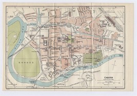 1924 Original Vintage City Map Of Chester / Cheshire / England - $25.01