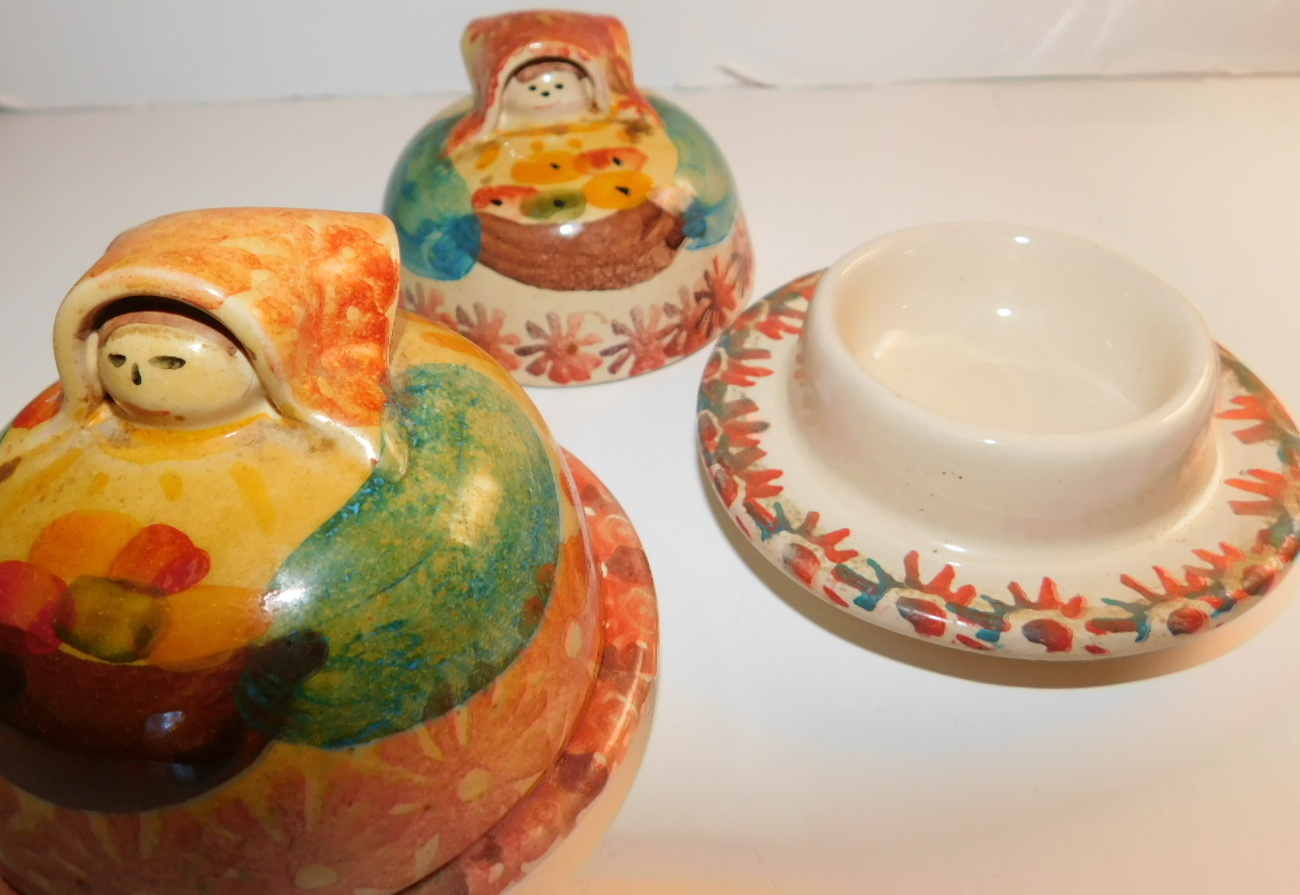 Image 1 of Italian Pair of Lady Salt Cellars Table Top Decor Handmade In Italy Hand painted