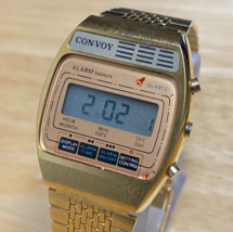 Unused Vintage Convoy Men Gold Tone Barrel Digital Quartz Alarm Watch~New Batter - £58.33 GBP