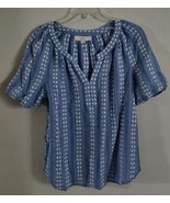 LOFT Womens Small Peasant Top Blue White Stripe Split Neckline Gathered ... - €14,44 EUR