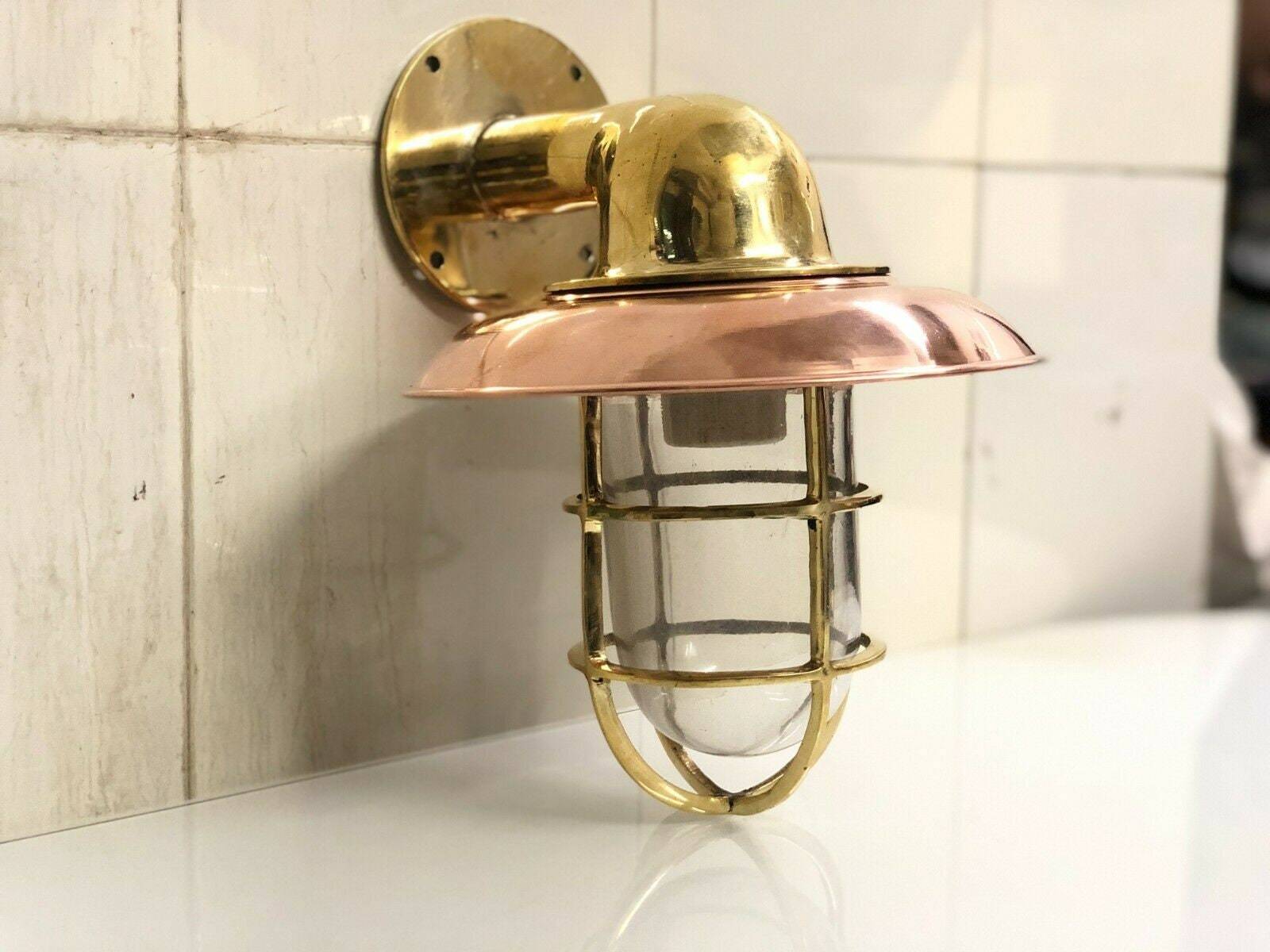 Vintage Wall Light – Revivals Brass Swan Neck Passageway Lamp with Coppe... - $78.12