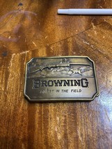 Vintage Browning Gun Hunting Finest in The Field Indiana Metal Craft Belt Buckle - £17.48 GBP