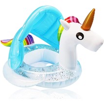 Unicorn Baby Swimming Pool Float With Canopy, Glitters Seat &amp; Safety Handle, 202 - £30.83 GBP