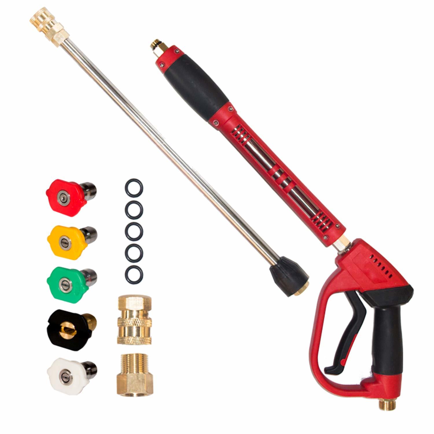 Image of Pressure Washer Gun, Red High Power Washer Gun With Replacement Wand Extension,