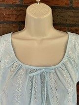 Vintage Nightgown Medium Blue Sleeveless Eyelet Pajama Gown White Embroi... - £25.15 GBP