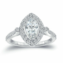 Marquise Cut 2.25Ct Simulated Diamond Halo Engagement Ring 14K White Gold Size 5 - £178.01 GBP