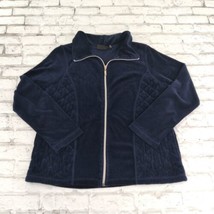 Onque Casual Jacket Womens Medium Blue Zip Up Velour Tracksuit Jacket Pockets - £19.61 GBP