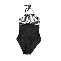 Tempt Me Swimsuit One Piece Womens Small Black White Halter Tie V Neck R... - $24.99