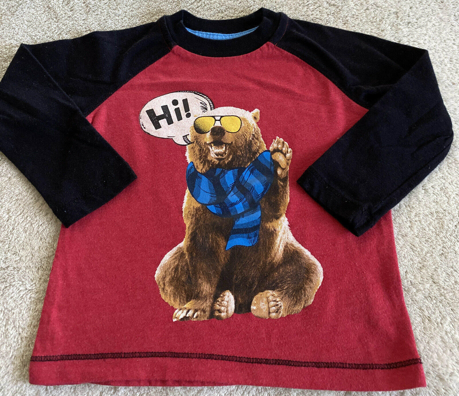 Primary image for Arizona Jeans Boys Red Black Grizzly Bear Raglan Long Sleeve Shirt 2T