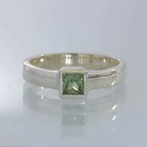 Ring Square Green Sapphire Handmade Stackable Silver Unisex size 5.5 Design 530 - £53.78 GBP