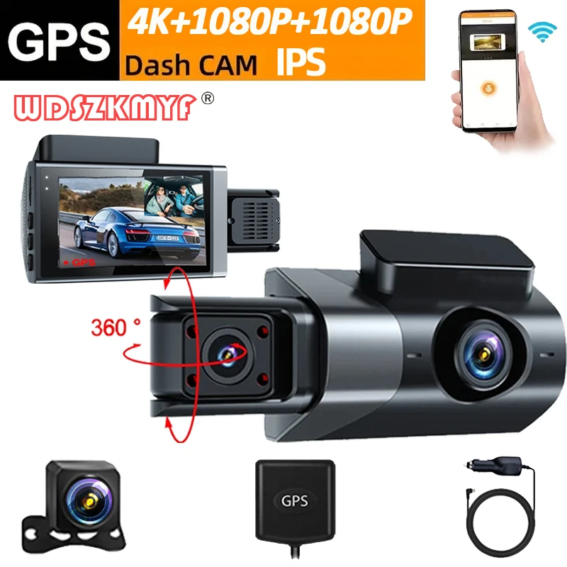 3 Lens GPS Dash Cam for Cars 2160P UHD WIFI for Vehicle 3.0 Inches Recorder Car - £62.69 GBP+
