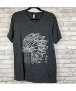 Free Spirit Indian Headdress Feathers T Shirt Silver Graphic Black Shirt... - $16.61