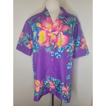 Womans Hawaiian Aloha shirt Purple Floral M Tropical holiday Colorful Bo... - £13.87 GBP