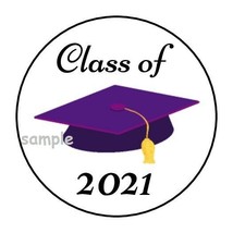30 Class Of 2021 Envelope Seals Labels Stickers 1.5&quot; Round Purple Cap Graduation - £5.98 GBP