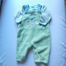 Carters John Lennon Blue Green Stripe Shirt Fleece Overalls Baby Boy 3-6 Mos VTG - £23.73 GBP
