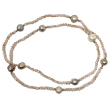 Continuous Strand Pink Crystal Quartz and Cultured Pearl Station Necklace - $18.99