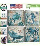 Vibrant 12x12 Ocean Art Set - Teal Nautical Decor for Bathroom &amp; Living ... - $55.93 CAD