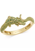 KATE SPADE 12K Gold-Tone Swamped Pavé Alligator Hinged Bangle Bracelet w/Dust Ba - £74.16 GBP