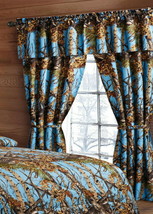 Light Powder Blue Licensed WOODS Camo 5-pc Curtain Set Camouflage - £21.28 GBP