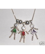 Sterling &amp; CZ Birthstone Kid Necklace w/3 Kids-Children - £75.93 GBP