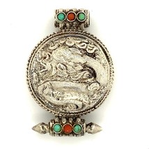Antique Sterling Tibetan Buddhist Gau Prayer Box Multi Stone Amulet Pendant - £74.95 GBP