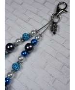 Silver Face Handmade Purse Charm Keychain Glass Pearl Crystal Blue Black... - $19.79