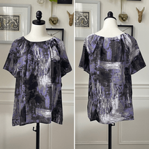Worthington Purple Grey Black Brushstroke Print Pullover Satin Blouse XL - $269.77 MXN
