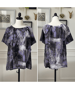 Worthington Purple Grey Black Brushstroke Print Pullover Satin Blouse XL - €12,35 EUR