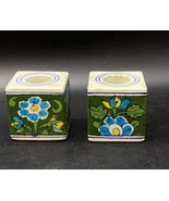 2  Blue Flowers Candle Holders Floral Square Ink Well Style India READ - €25,60 EUR