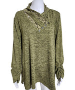 Ali Miles Womens Laces Trim Artsy Cowl Neck Tunic Top Size 1X Green Pull... - $38.39