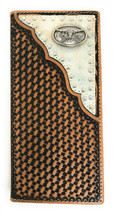 Western Men's Basketweave Genuine Leather Longhorn Long Cowhide Stud Bifold Wall - $29.99