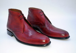 Men Handmade Leather Burgundy Hand Patina Ankle Boots Leather Dress Cust... - $199.49+