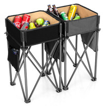 2 Pieces Folding Camping Tables with Large Capacity Storage Sink for Picnic - C - £86.85 GBP