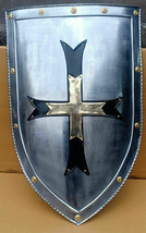 Medieval Templar Shield SCA Battle Hand forged Ready Armor Steel Shield 30&quot; - £142.38 GBP