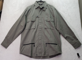 DKNY Active Jacket Mens Small Gray Cotton Pocket Long Sleeve Collared Snap Front - £25.89 GBP