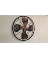 Industrial Metal Black Fan Copper Wall Clock Rustic Vintage 3D Home Watch - $165.41 CAD