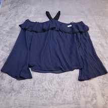 Bold Elements Shirt Womens XL Navy Blue Lightweight Casual Bell Sleeve Blouse - £15.51 GBP