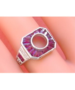 ART DECO STYLE DIAMOND RUBY HALO WHITE 18K 6.5mm 1ct COCKTAIL RING MOUNTING - $2,969.01