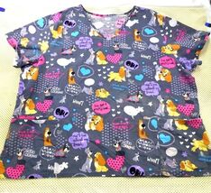 Disney Lady &amp; The Tramp Scrub Top 2XXL Cartoon Print Pockets Short Sleev... - $11.40