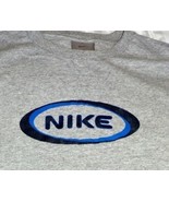 Nike Tee Shirt Gray Nike Block Letters in Blue Black Oval Size S - £11.22 GBP