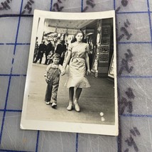 Antique Photograph 1930s Young Woman With Boy Street Scene Location Unknown - $115.83 MXN
