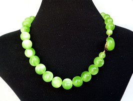  Vintage Lucite Apple Green Moonglow Beaded Necklace Jeweled Clasp 1960s - $18.00