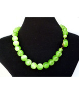  Vintage Lucite Apple Green Moonglow Beaded Necklace Jeweled Clasp 1960s - £14.15 GBP
