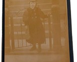 Cabinet Card Photo Child With Bag At Gate Ocean Hill View Co Brooklyn NY  - $3.51
